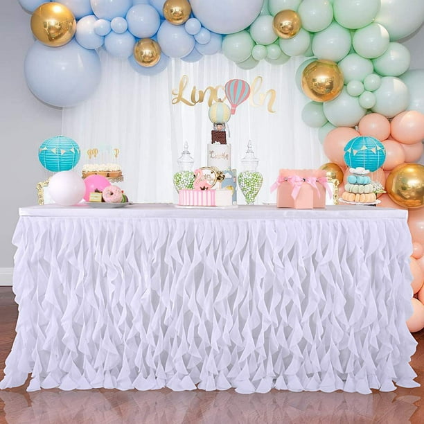 White ruffle table skirt 2025