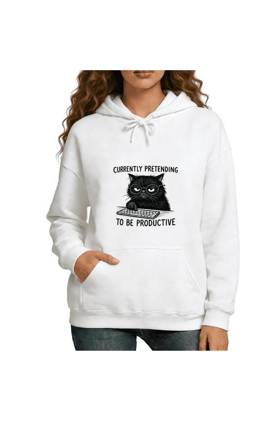 White Currently Pretending To Be Productive Hoodie Pattern Sweatshirt Funny Office Gift S-2XL Tops