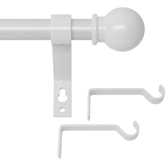 White Curtain Rods for Windows 28 to 48 Inch, Heavy Duty Curtain Rod Set with Brackets, Decorative Adjustable Curtain Rods for Bedroom, Living Room, 5/8" Metal Drapery Rod