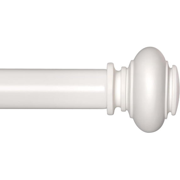 White Curtain Rods for Windows 28 to 48 Inches Adjustable Decorative 1 Inch Diameter Single Window Curtain Rod Set with Classic Finials, White Finishing