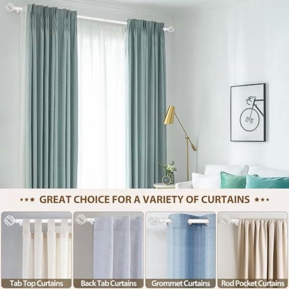 White Curtain Rods for Windows 48 to 84 inch, 1 inch Adjustable Decorative Curtain Rod 32 to 86 inch (2.6-7.1ft), Single Drapery Rod with Twisted Cage Ends