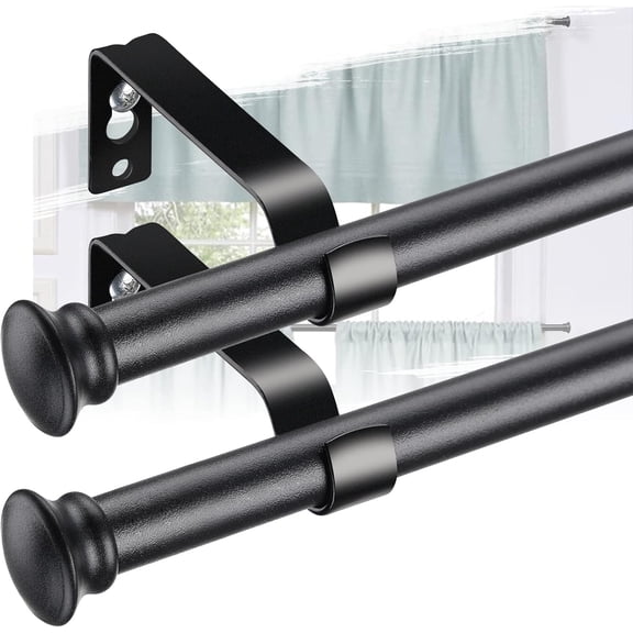 White Curtain Rods for Windows 28 to 50 Inch - 5/8” Heavy Duty Curtain Rods Set,Decorative Cafe Drapery Rods with Brackets - Matte Rustic