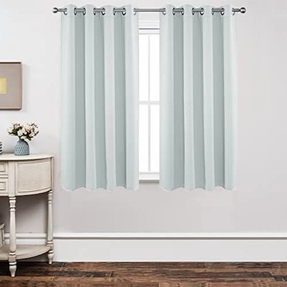 White Curtains 63 Inches Long 2 Panels Set, Thermal Insulated Long Drapes 2 Burg, Room Darkening Grommet Curtains for Living Room Bedroom Window (W42 x L63 Inch, Greyish White)