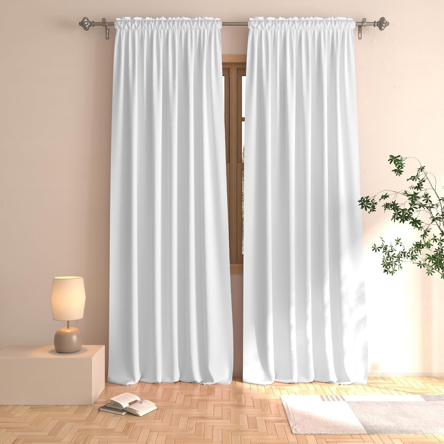 White Curtains 92 inches Long Room Darkening Window Curtain Panels ...