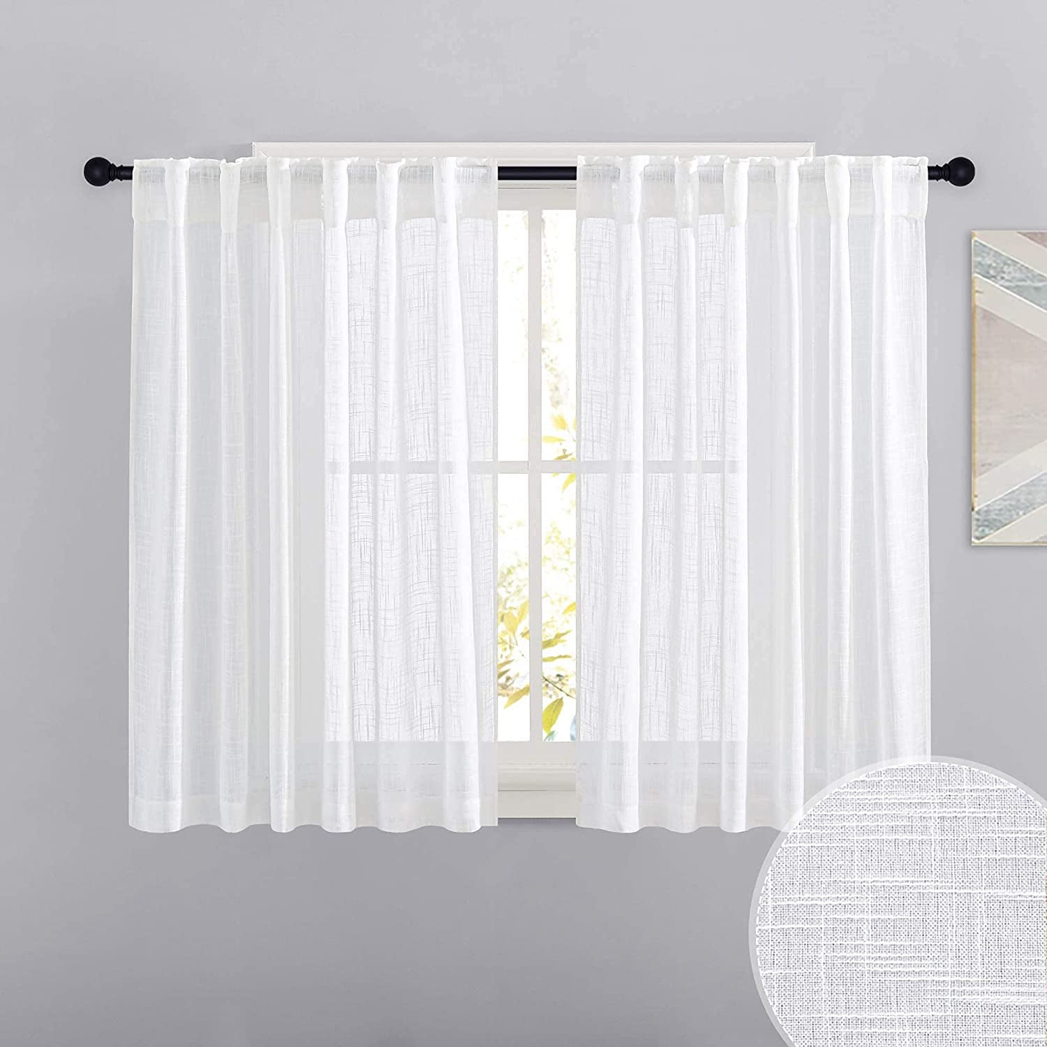 White Curtains for Bedroom - Linen Textured Semi Sheer Curtains Privacy ...