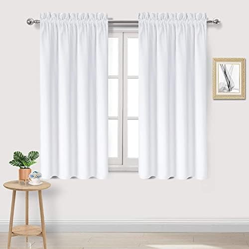 White Curtains for Living Room Thermal Insulated, 50% Light Blocking Curtains for Bedroom, Dining Room Window, W 38x L 45 Inch, Set of 2 Rod Pocket Curtain Panels