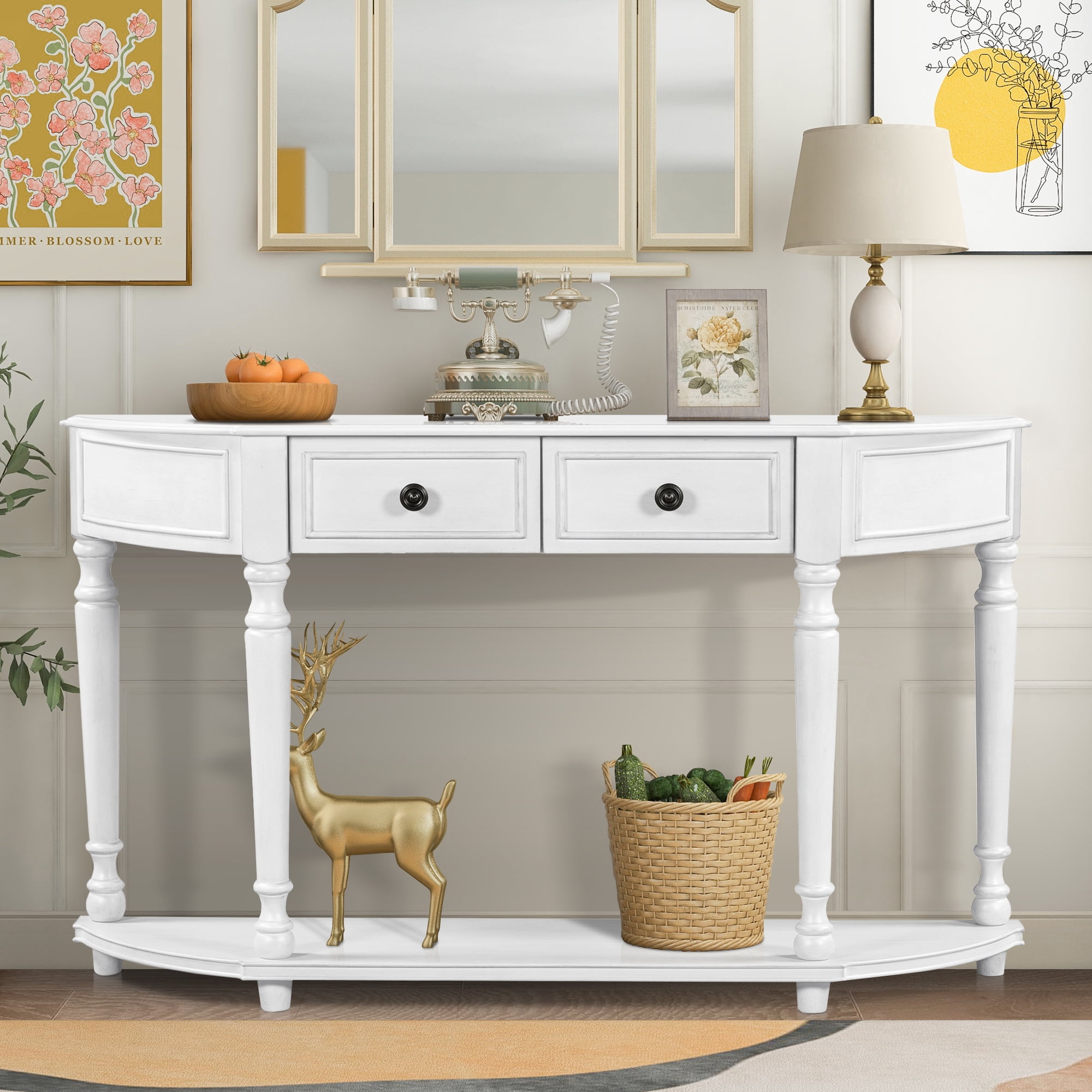 White Curved Console Table, Atumon Sideboard Buffet, Vintage Circular ...