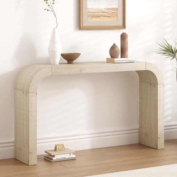 White Curved Console Table for Entryway - Modern Entryway Table with Curved Edge Design, Arched Console Tables for Hallway Living Room (Natural)