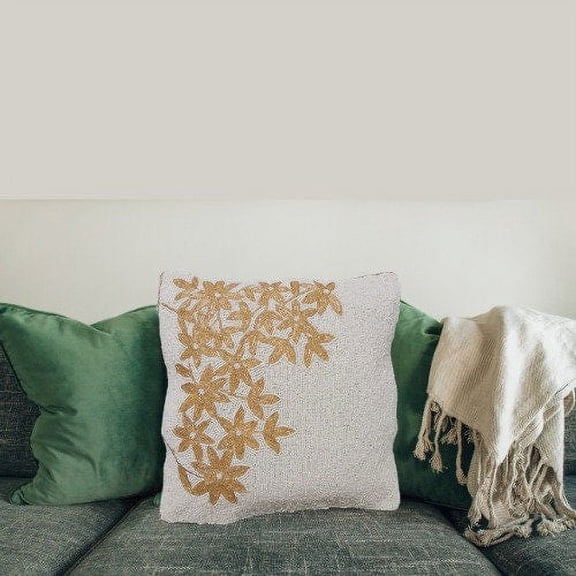 White Cushion Case/ Handmade Cushion Covers/ Beaded Cushion Covers/ Floral Cushion Cover 16*16Inch