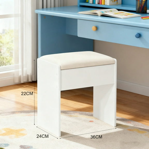 White Cushioned Vanity Stool, Shoe-changing Stool, Small Stool, Suitable for Bedrooms/dormitories