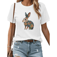 thumbnail image 1 of White Cute Bunny Print Tshirt Folk Art Graphic Tees Animal Lover Shirts Short Sleeve Casual Womens S-5XL Tops, 1 of 5