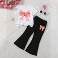 thumbnail image 1 of White Cute Casual 2-Piece Teddy Bear Bow Outfit for Girls - Soft Stretch Skin-Friendly Short Sleeve Top & Flared Pants, Kids to Big Girls (2-8 Years),Size 6-7 T, 1 of 6