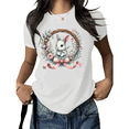 thumbnail image 1 of White Cute Easter Bunny Floral Wreath Print Tshirt Graphic Tees Vintage Spring Easter Holiday Shirts Gift S to 5XL Tops, 1 of 5