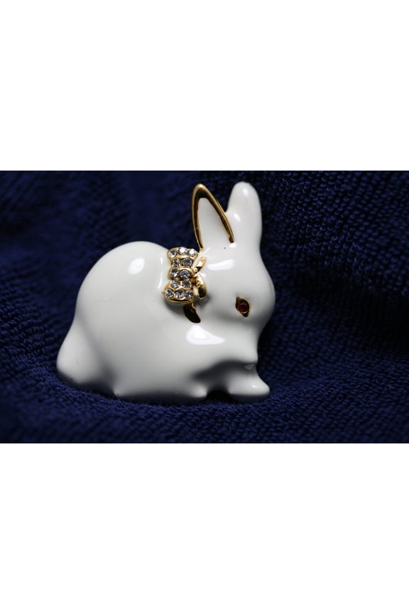 White Cute Enamel Rhinestone Easter Rabbit Bunny Brooch Pin, Animal Rabbit Brooch Jewelry