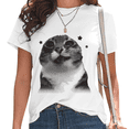 thumbnail image 1 of White Cute Halftone Cat Meme with Stars Print Tshirt Graphic Tees Shirts Grunge Aesthetic Cat Lover Tops S-5XL, 1 of 5