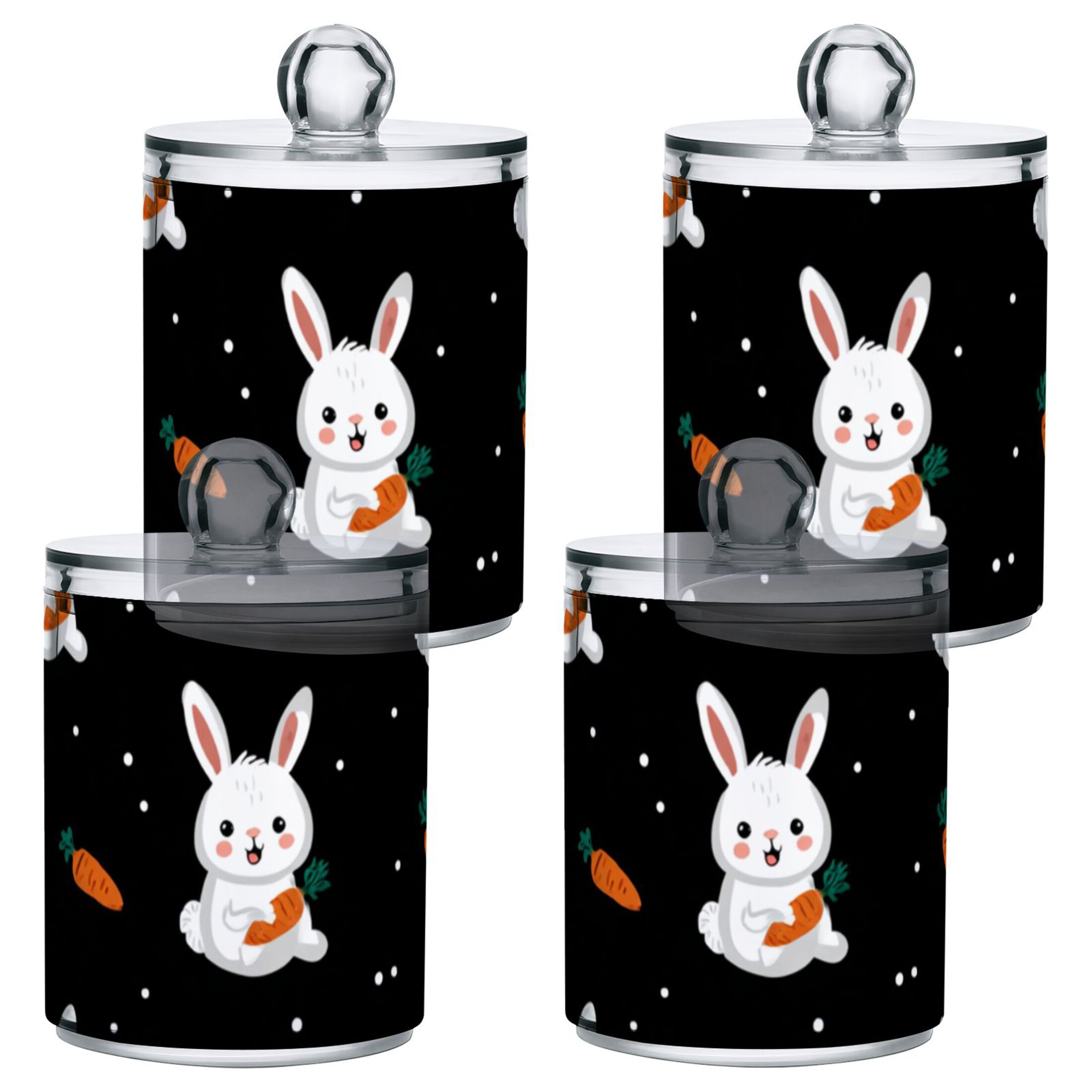 Plastic Sorting Rabbit White Cute Rabbits with Carrots Dots Translucent Plastic Cans Storage ...