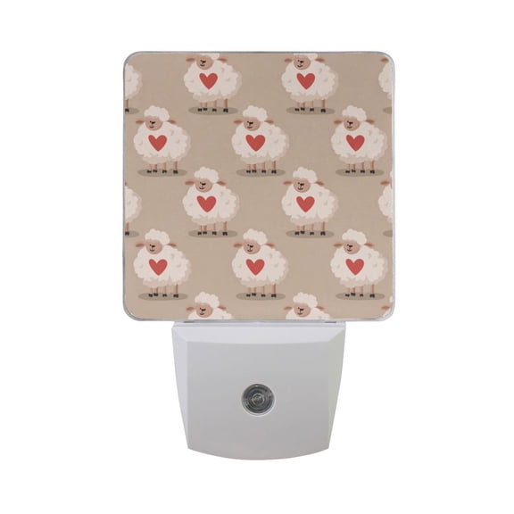 White Cute Sheep Hearts Valentine LED Night Light Sensor Lamp Plug-in Adjustable Brightness 2 Pack