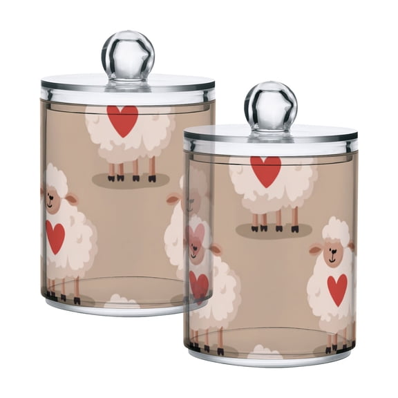 White Cute Sheep Hearts Valentine Translucent Plastic Cans Storage Canisters with Lid Set of 2