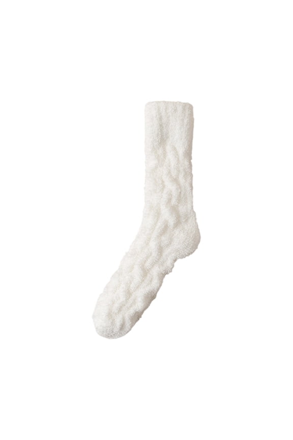 White Cute Thickened Fleece Socks Puffy Fuzzy Super Soft Cozy Slipper Socks For Women Winter Warm White