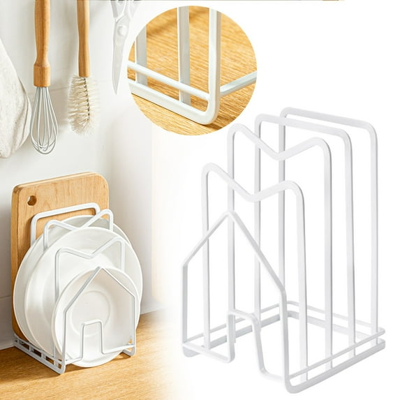 White Cutting Board Holder Rack Pot Pan Lids Holder Chopping Board Organizer Thin Bakeware Tray Dry Display Stand Kitchen Countertop Cabinet Office
