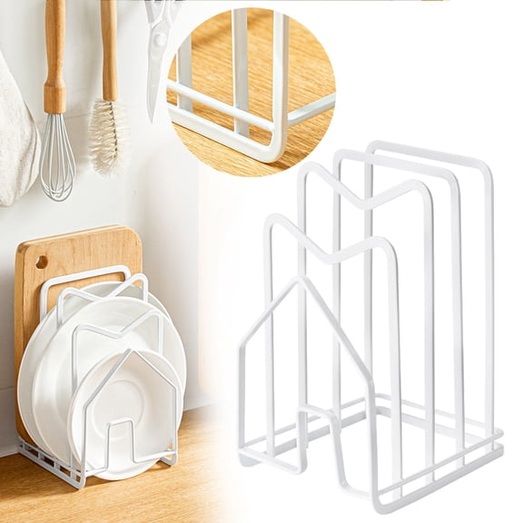 White Cutting Board & Pot Lid Holder Rack for Kitchen Countertop, Freestanding Organizer for Chopping Boards, Pan Lids, Plates & Bakeware, No-Install Space-Saving Storage Stand