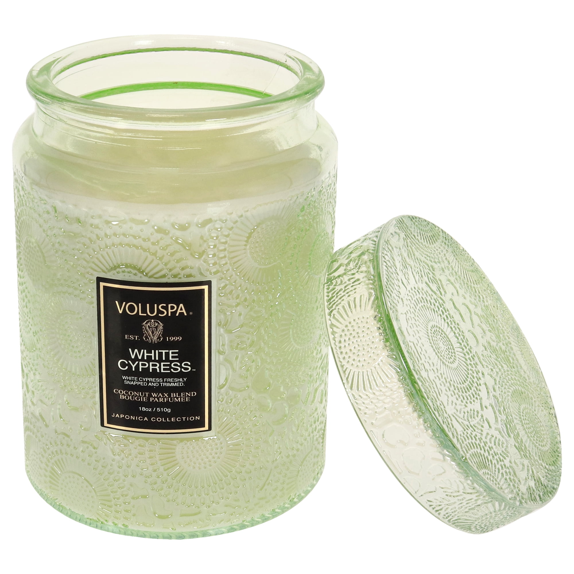 White Cypress Large Embossed Glass Jar Candle