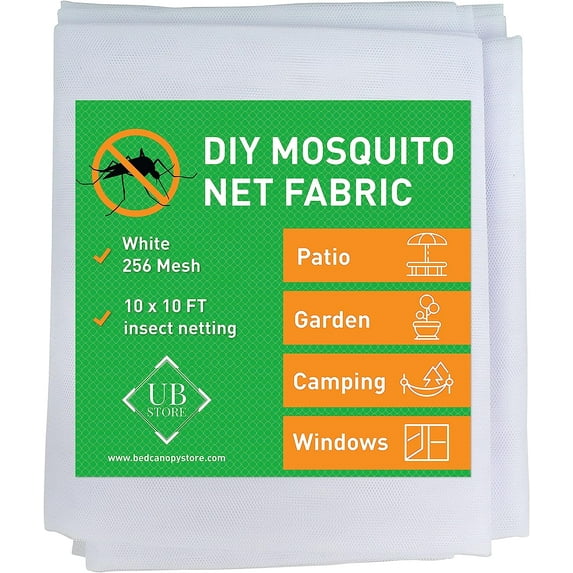 White DIY Mosquito Net Fabric 10x10 FT – Garden, Patio & Window Insect Netting – Multi-Size Mesh Cover in White, Black & Green for Raised Beds