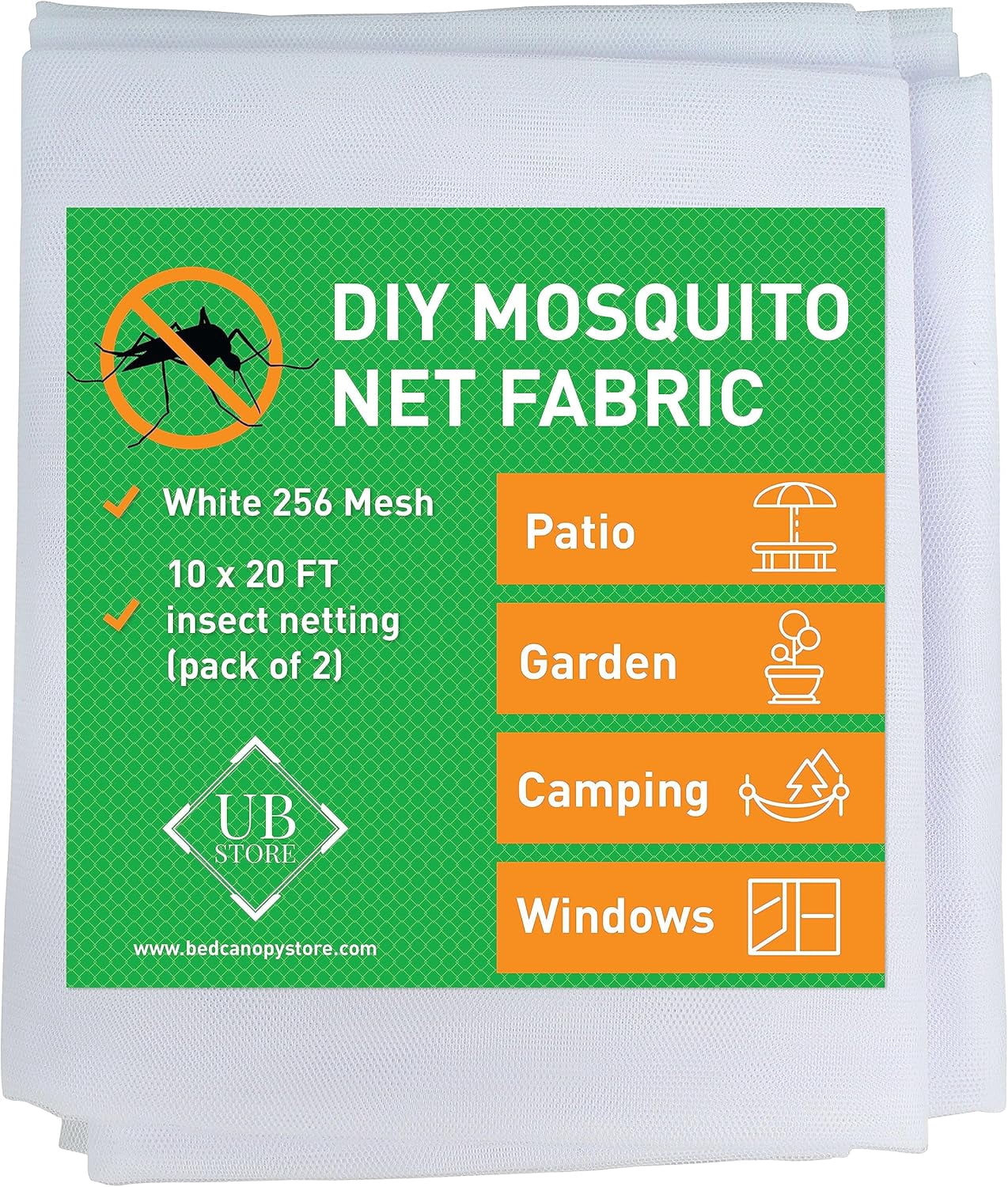 White DIY Mosquito Net Fabric | 10x20 FT Netting 2 Pack | Insect Cover for Garden, Patio, Outdoor & Windows | Multiple Sizes in Black, White & Green | Raised Bed Screen Mesh Barrier