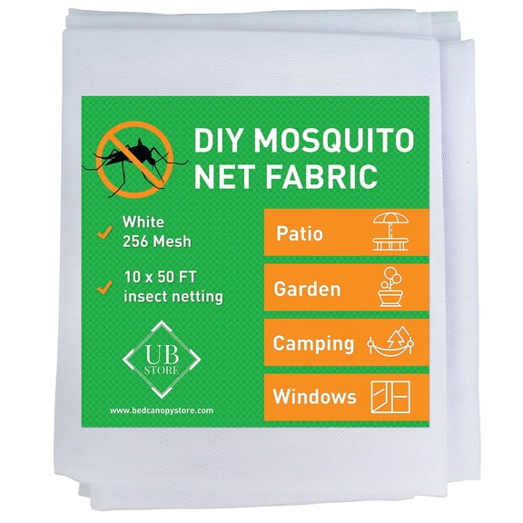 White DIY Mosquito Net Fabric | 10x50 FT Bug Netting | Insect Cover for Garden, Patio, Outdoor & Windows | Black, White & Green in Multiple Sizes | Raised Bed Screen Mesh Barrier