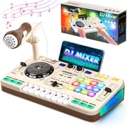 Carsky DJ Mixer Turntable Toy with Bluetooth, Lights & Mic Music Activity Toy for Kids with Beat Effects, Sound Pads & Record Function Musical Gift for Kids 5-7, 8-12+White