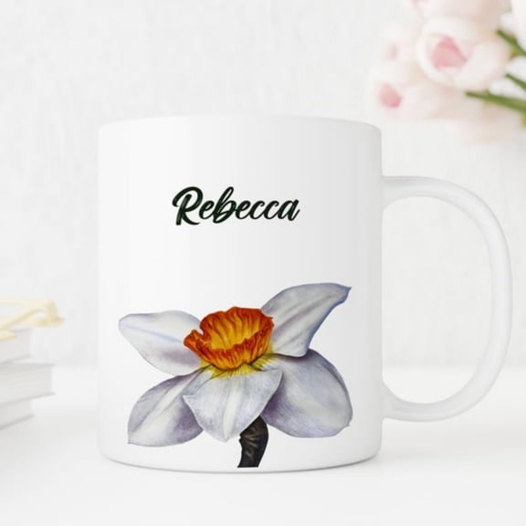 White Daffodil Coffee Mug, Botanil Spring Flower Tea Mug.jpg
