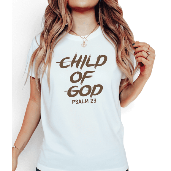 White Daily Commute Print Tshirt Graphic Tees Shirts Khaki Texture Child of God Psalm 23 Casual Faith Outfits S-5XL Cotton Tops