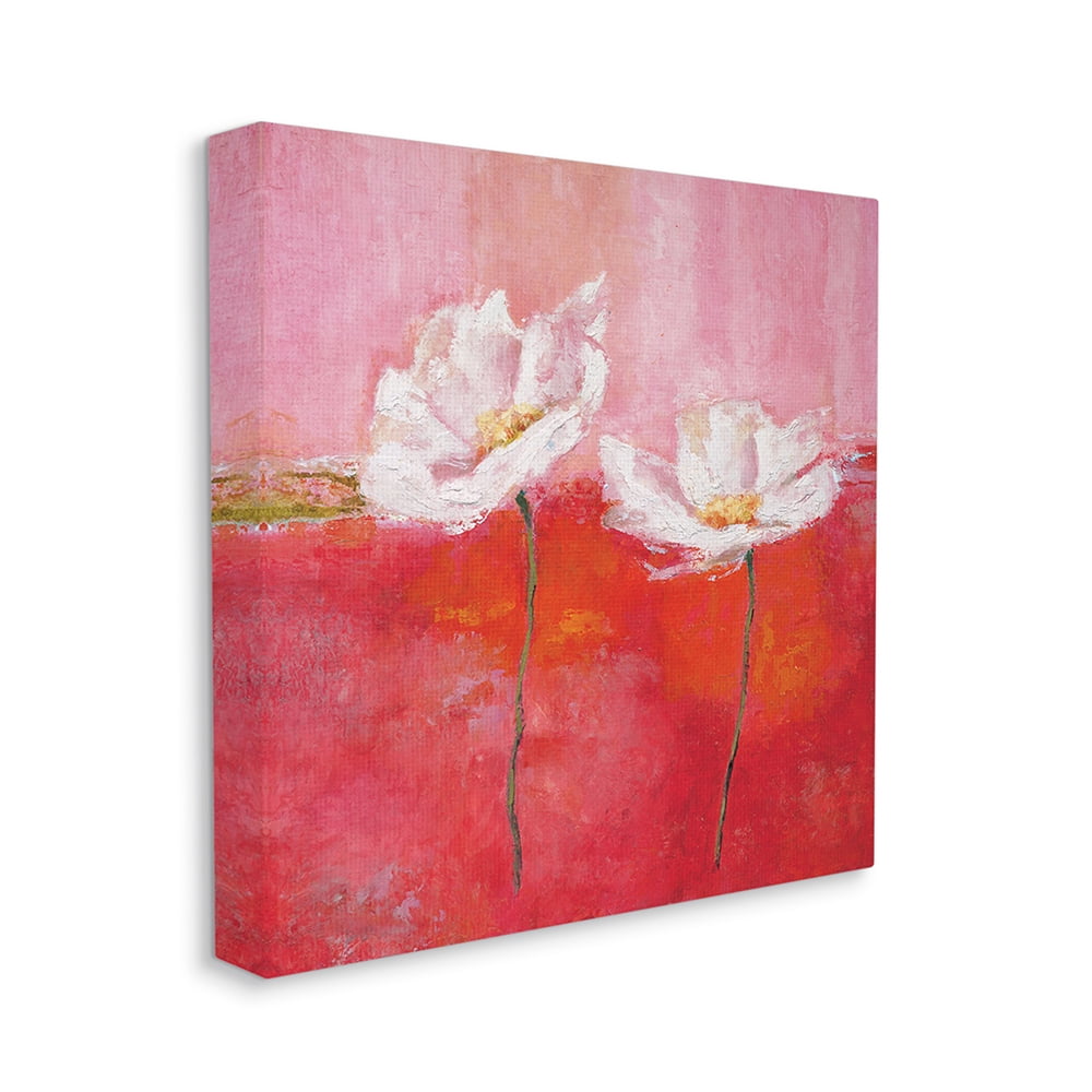 White Daisies Abstract Florals Red Pink Pop Botanical & Floral Gallery-Wrapped Canvas Print Wall Art, 17x17