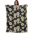 thumbnail image 1 of White Daisies Blanket Soft Cozy Warm Twin Blanket for Bed, Plush Fuzzy Flannel Fleece Blankets for Sofa, Black Botanical Floral Flowers Leaves Throw Blankets for Couch, Gifts for Men, 60"x80", 1 of 9