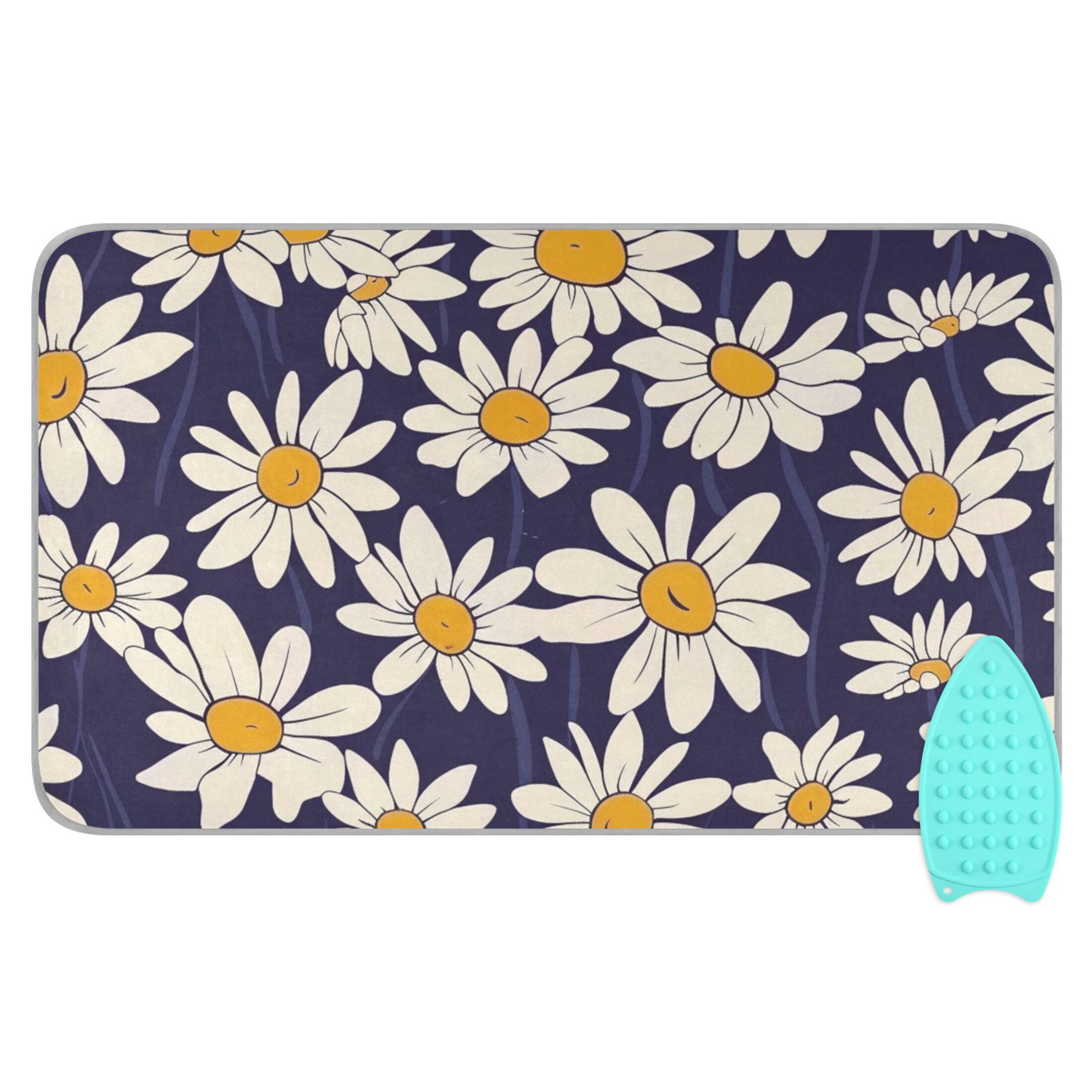 White Daisies Cartoon Ironing Mat Blanket Portable Travel Ironing Pad Heat Resistant Pad 47.2" x 27.6”