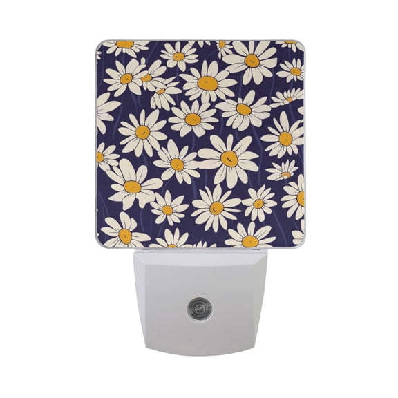 White Daisies Cartoon LED Night Light with Smart Sensor Plug Into Wall Dusk to Dawn 2 packs
