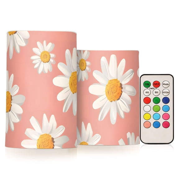 White Daisies Flickering Flameless Candles LED Tealight Battery Operated with Remote Set of 2 Holiday Decor Ornaments