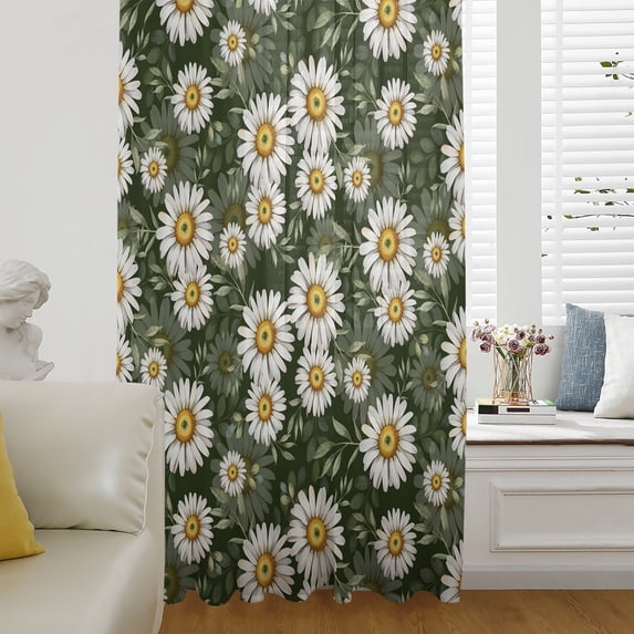 White Daisies Semi Sheer Curtains Drapes for Living Room,Bedroom,French ...