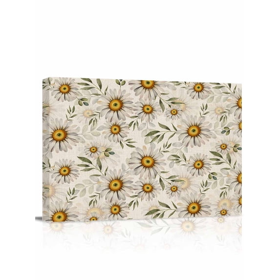 White Daisies Wall Art for Living Room,Canvas Picture Wall Decor for Bathroom Bedroom,Retro Country Botanical Flowers Leaves Painting Artwork for Office Kitchen Hallway Dining Room Home Decor 12"x16"
