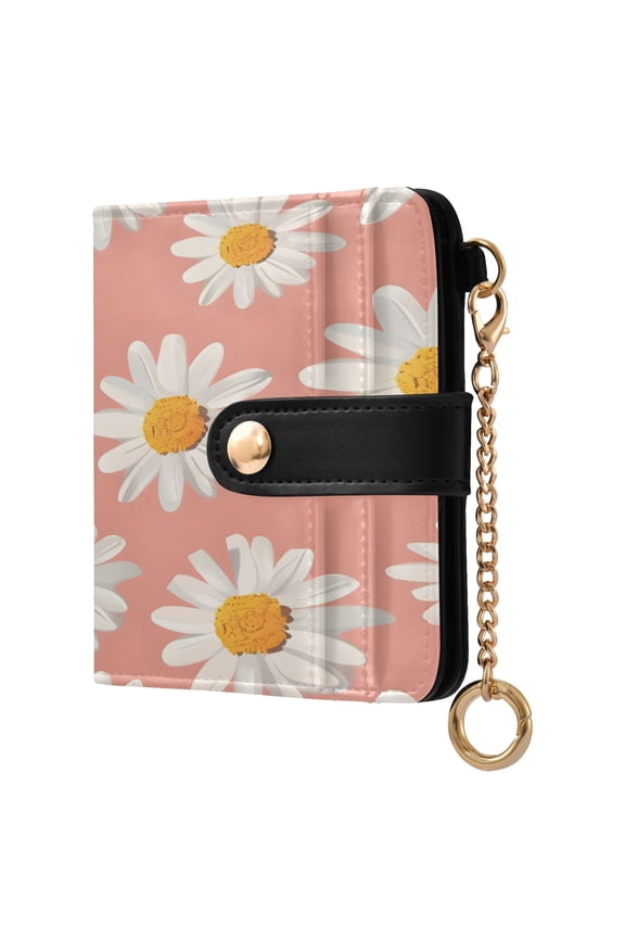 White Daisies Women's Wallet PU Leather Card Cases RFID Blocking Purse Billfold with Key Ring