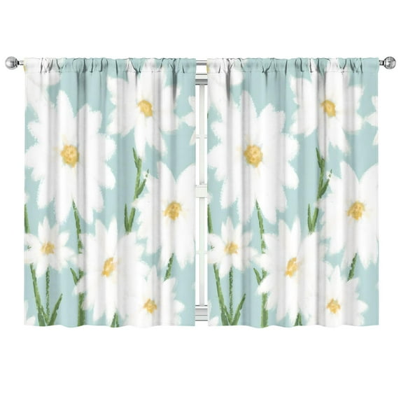 White Daisies with a Blue Background Curtains-blackout Curtains Bedroom Decor Living Room Darkening Grommet Window Drapes 2 Panels Set 41"x63"