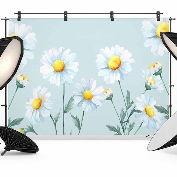 White Daisy Backdrop for Photography, Country Farm White Floral Daisy Plant Light Blue Photo Backdrop Portrait Background Party Banner Photo Backgrounds for Studio Booth Props, 12x8ft