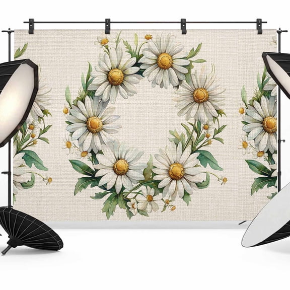 White Daisy Backdrop for Photography,Fabric Photo Background Backdrop,Spring Flowers Watercolor Floral Beige Photo Booth Background for Portrait Photoshoot Video Wedding Studio Decor Banner 7x5ft