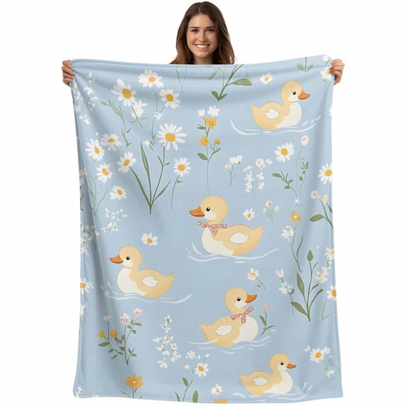 White Daisy Blanket Soft Cozy Warm Throw Blanket for Couch, Plush Fuzzy Flannel Fleece Blankets for Sofa, Spring Floral Duck Greenery Blue Bed Blankets Lightweight Gifts for Women, 30"x40"