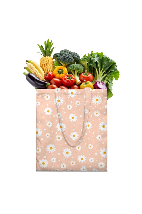 White Daisy Bloom Canvas Tote – Cute Artistic Reusable Bag for Daily Commute