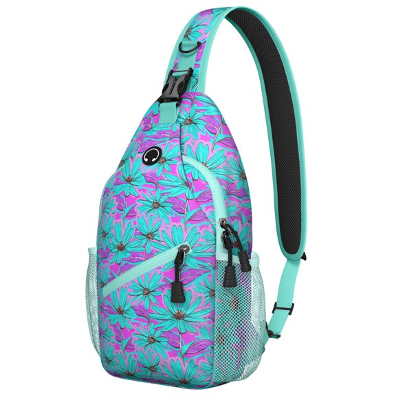 White Daisy Bloom Sling Backpack for Women, Retro Boho Crossbody Travel Bag with Cute Flower Design, Lightweight Shoulder Pack for Spring and Autumn