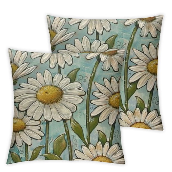 White Daisy Bloom with Grace Spring Pillow Covers  Green Spring Summer Decorations Home Sweet Home Farmhouse Throw Cushion Case for Home Sofa Couch