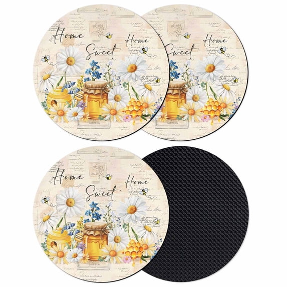 White Daisy Coasters Set of 4, Absorbent Coasters for Drinks, Spring Floral Elegant Pastoral Botanical Bees Coaster for Desk Coffee Table Protection, Home Decor House Warming Gifts 4"