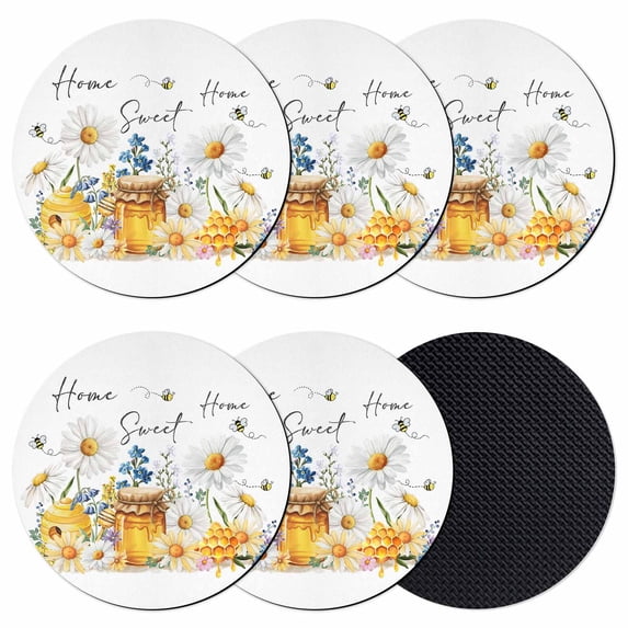 White Daisy Coasters Set of 6, Absorbent Coasters for Drinks, Spring Floral Elegant Farmhouse Botanical Bees Coaster for Desk Coffee Table Protection, Home Decor House Warming Gifts 4"