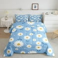 White Daisy Comforter Set King Size, Botanical Garden Artwork Quilt Set